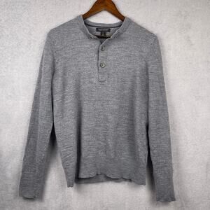 Banana Republic Mens Merino Wool Henley Sweater SZ Large Tall LT Extra Fine Grey